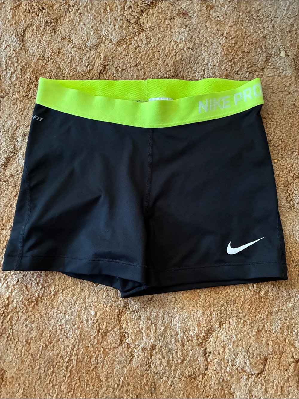 Nike Pro Black Shorts with Neon Yellow Waistband